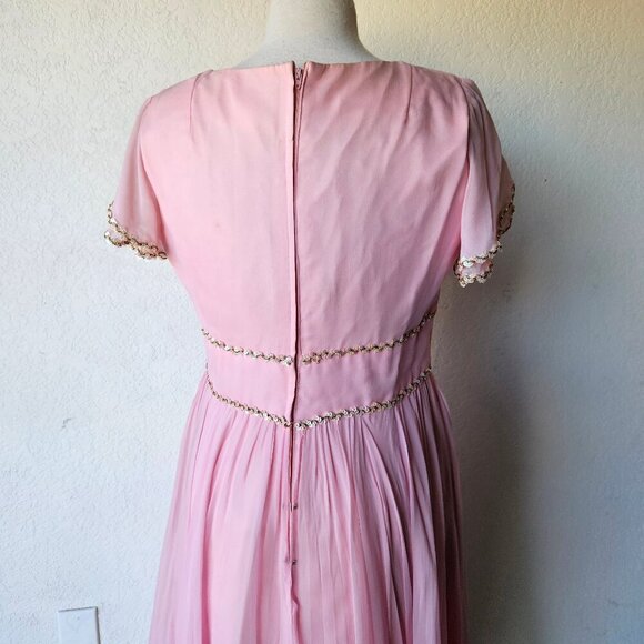 Vintage 60s 70s Light Pink Chiffon Princess Cocktail Evening Dress Gown L Large - Picture 10 of 14